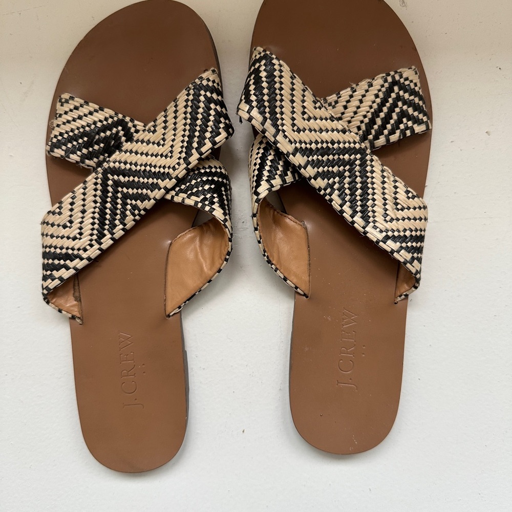 J. Crew Black and Cream Woven Sandals
